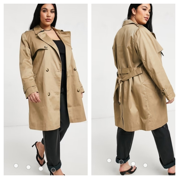 ASOS DESIGN Curve trench coat in stone Size 26 Plus Size - Picture 1 of 6